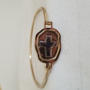 Gold Silver Cross Religious Bangle Bracelet